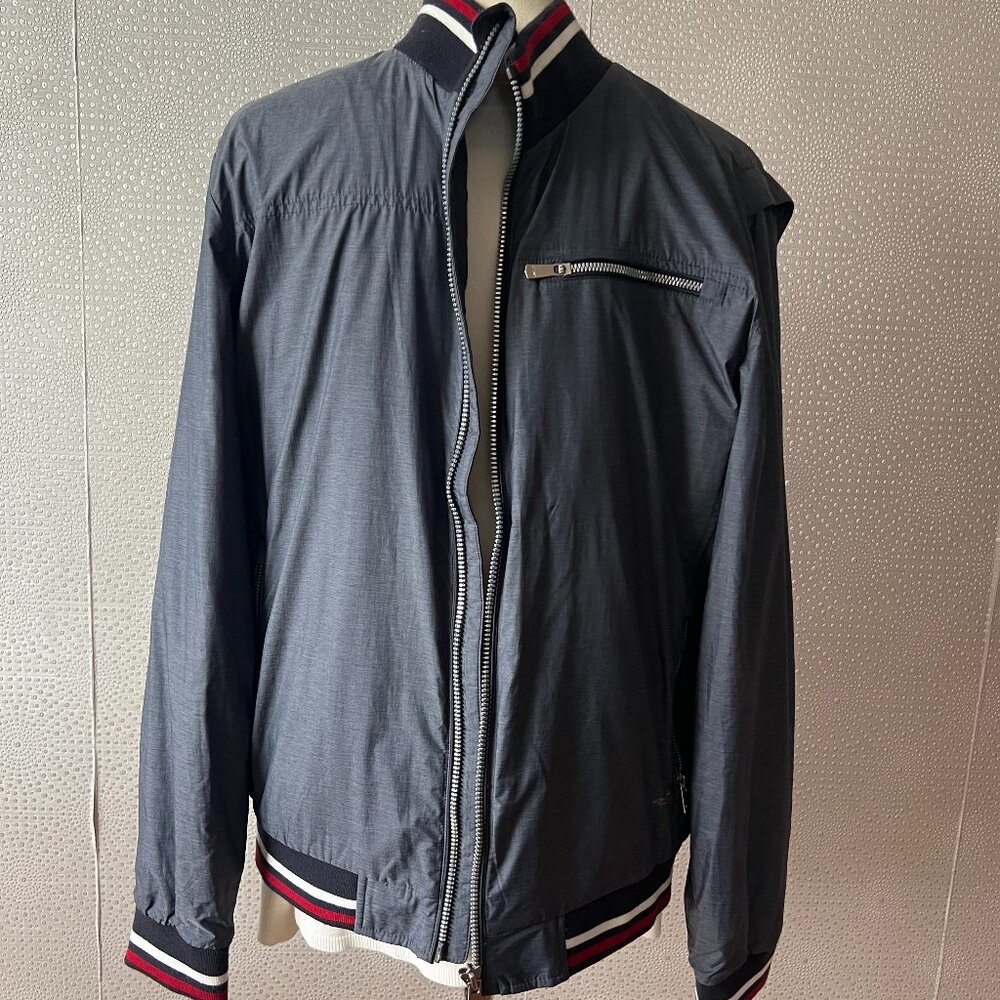 Louis Castel BLMJP974 Mens Navy Blue Lined Striped Bomber Jacket Size 105